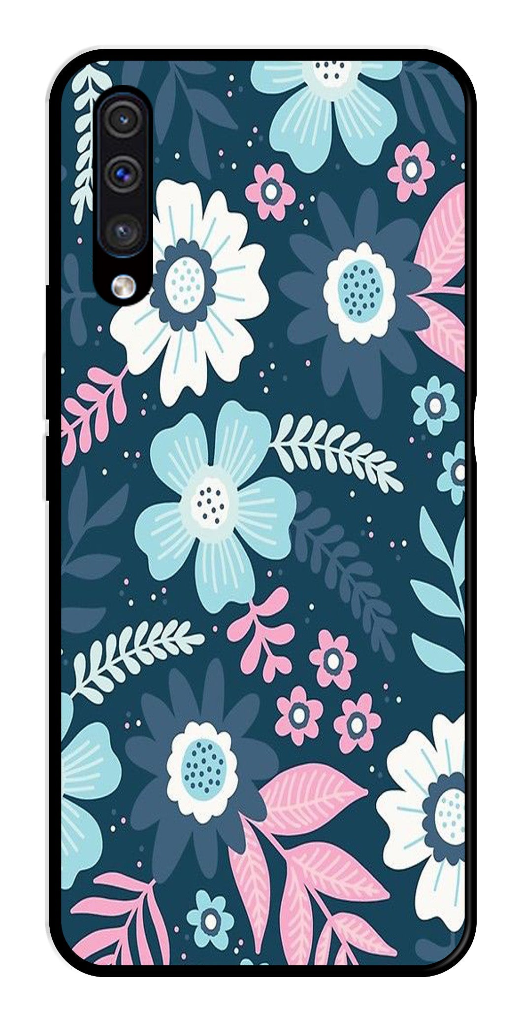 Flower Leaves Design Metal Mobile Case for Samsung Galaxy A50   (Design No -50)