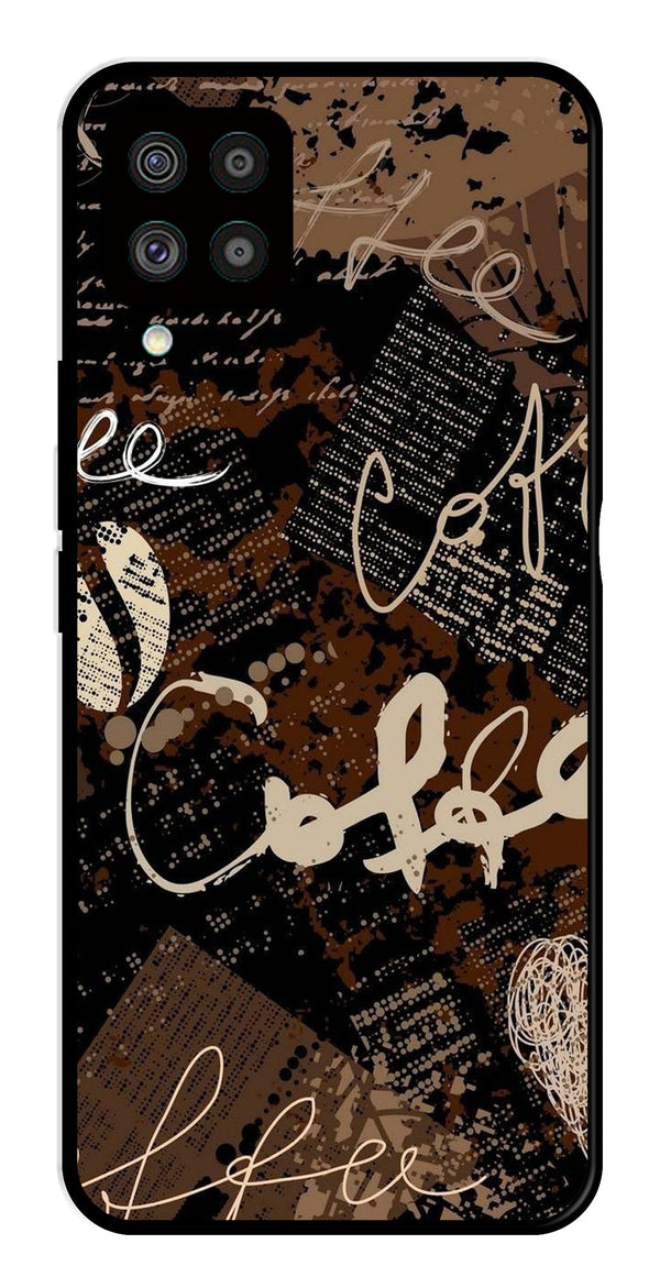 Coffee Pattern Metal Mobile Case for Samsung Galaxy F62   (Design No -37)