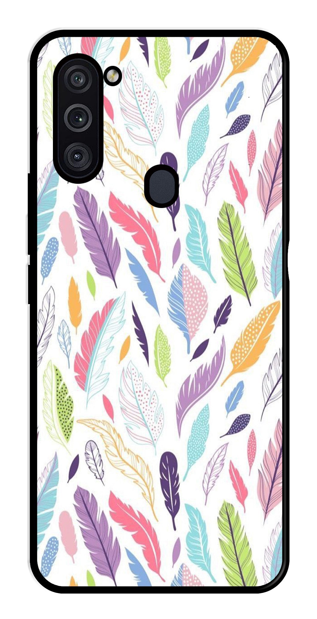 Colorful Feathers Metal Mobile Case for Samsung Galaxy M11   (Design No -06)