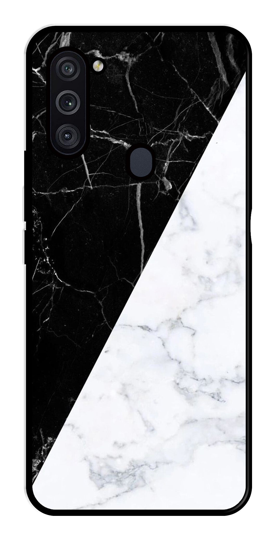 Black White Marble Design Metal Mobile Case for Samsung Galaxy M11   (Design No -09)