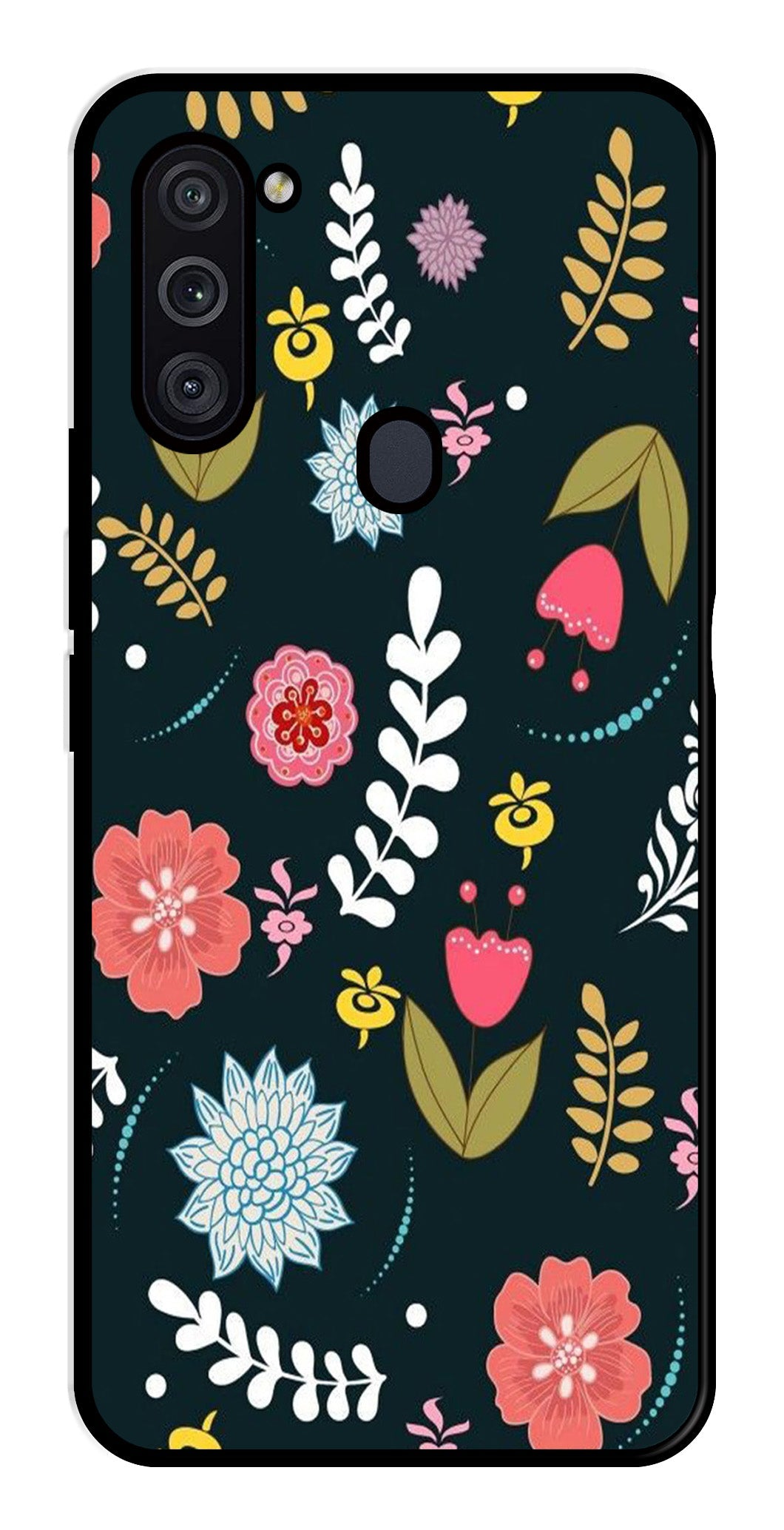 Floral Pattern2 Metal Mobile Case for Samsung Galaxy M11   (Design No -12)