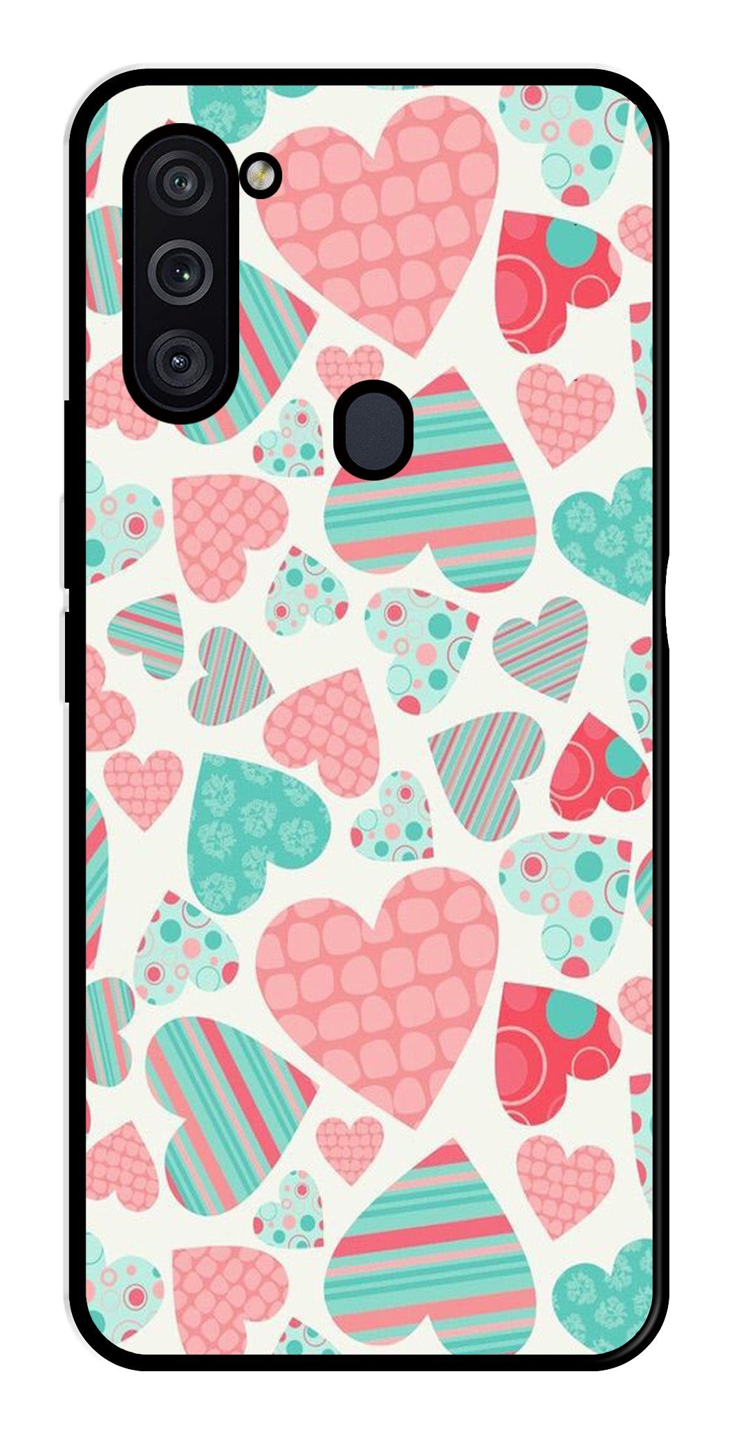 Hearts Pattern Metal Mobile Case for Samsung Galaxy M11   (Design No -22)