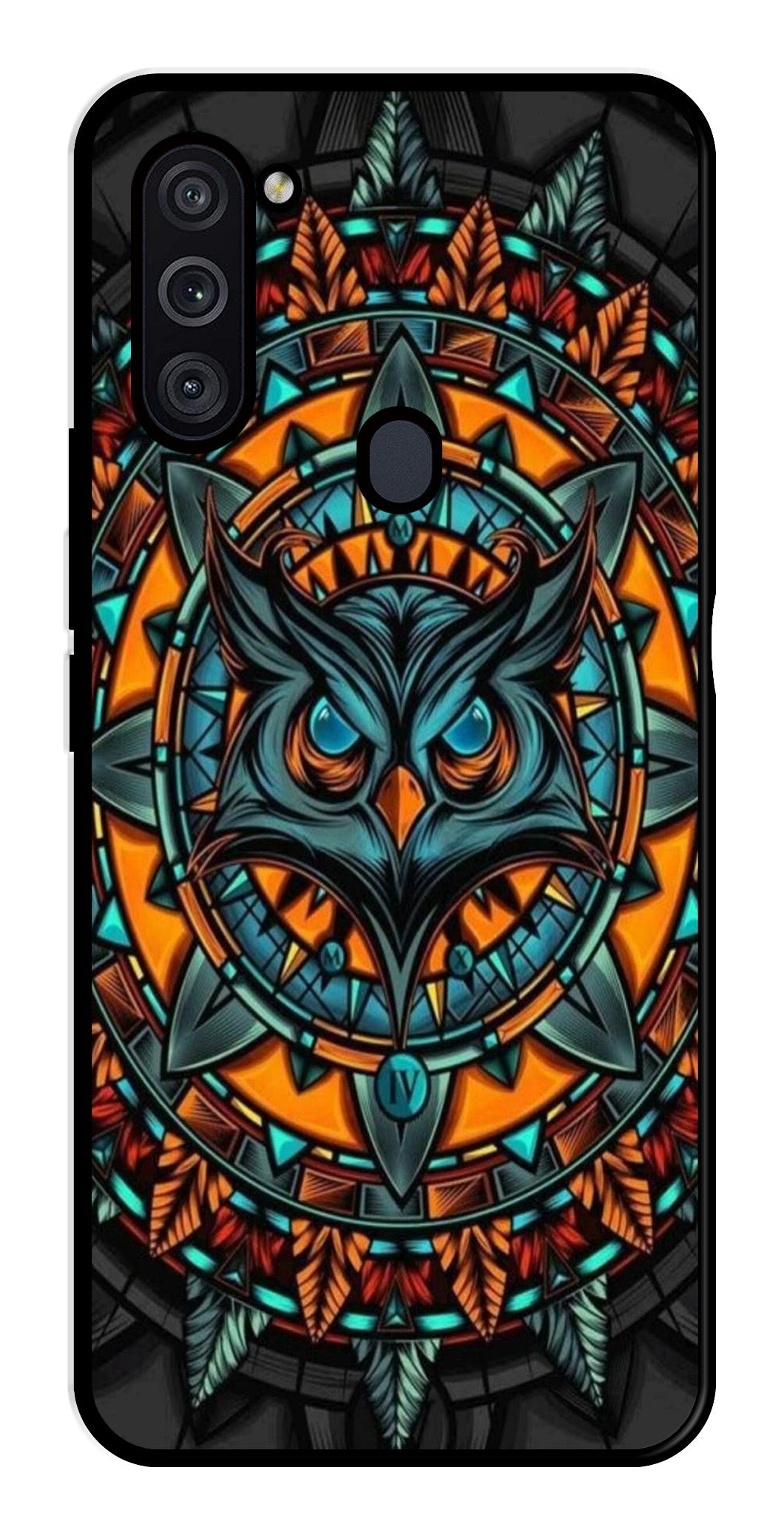 Owl Pattern Metal Mobile Case for Samsung Galaxy M11   (Design No -42)