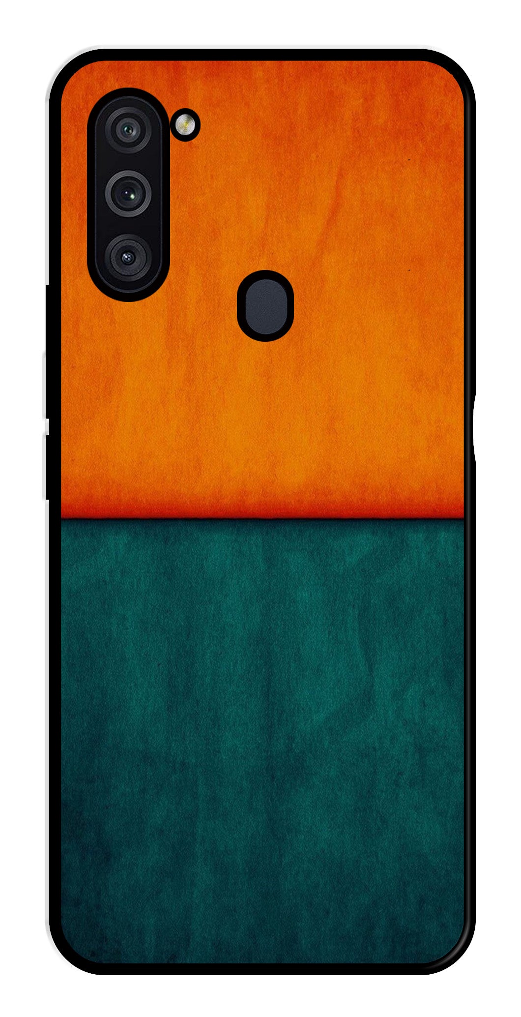 Orange Green Pattern Metal Mobile Case for Samsung Galaxy M11   (Design No -45)