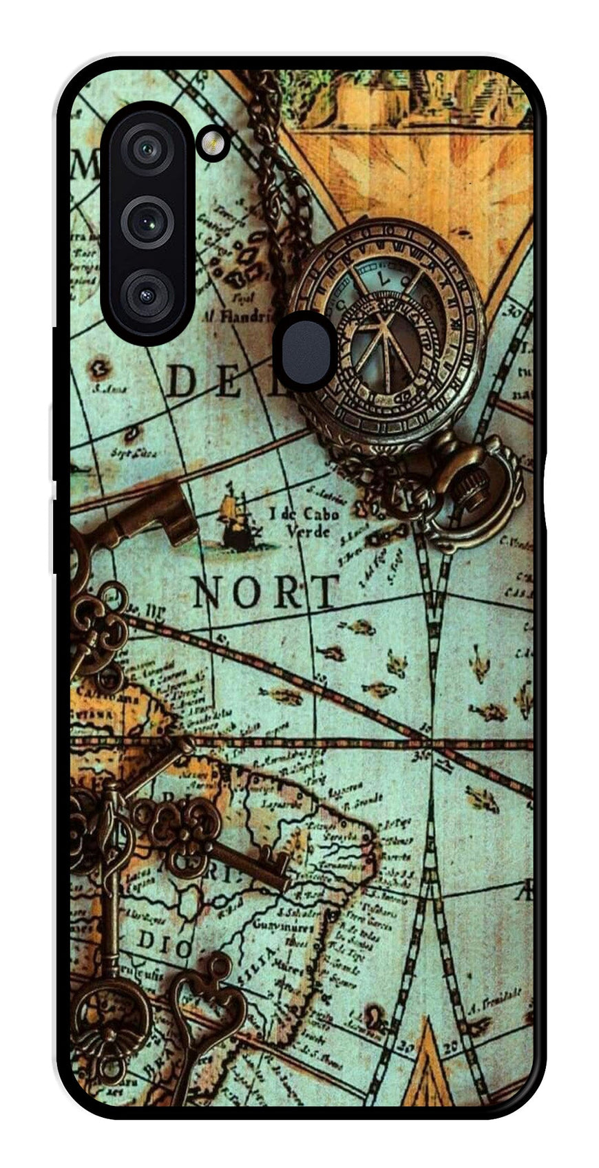 Map Design Metal Mobile Case for Samsung Galaxy M11   (Design No -54)