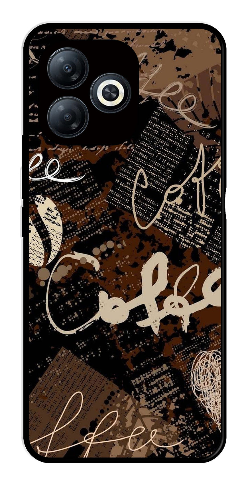 Coffee Pattern Metal Mobile Case for Tecno Spark 20   (Design No -37)