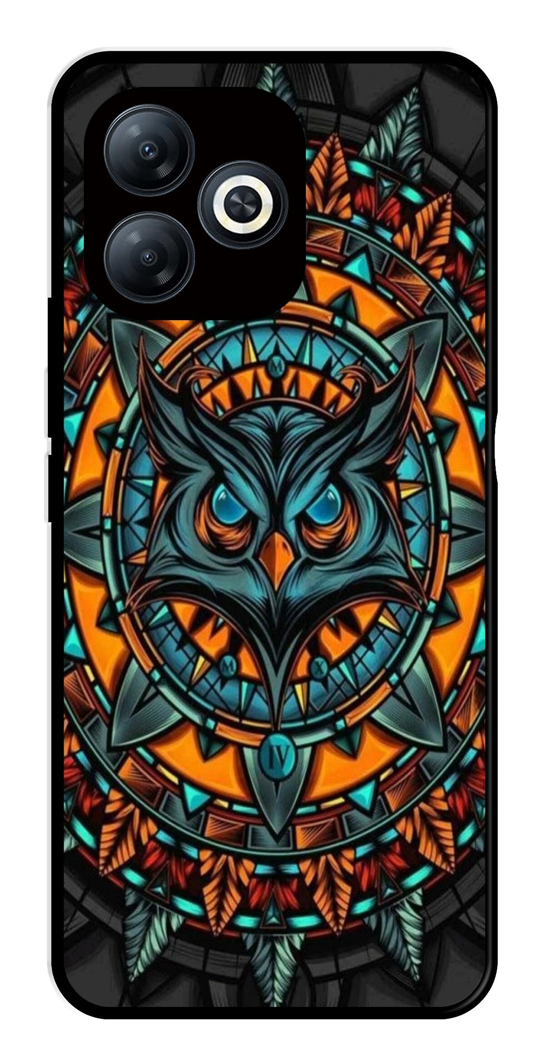 Owl Pattern Metal Mobile Case for Infinix Smart 8   (Design No -42)