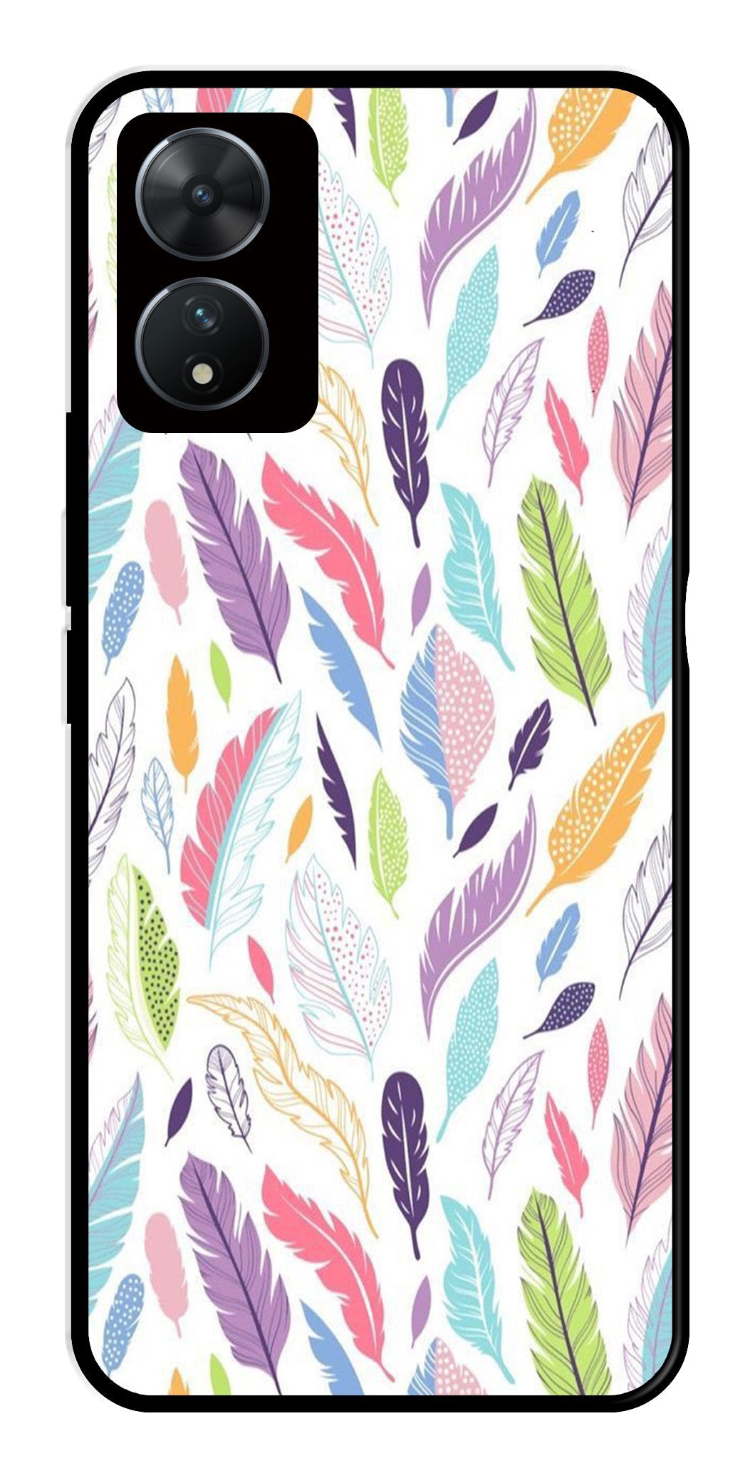 Colorful Feathers Metal Mobile Case for Vivo T2 5G   (Design No -06)
