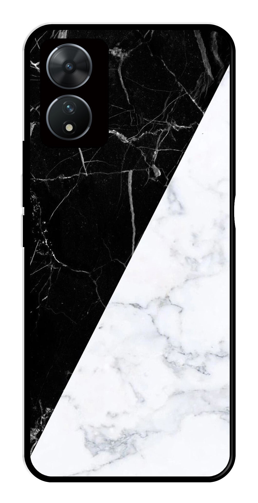Black White Marble Design Metal Mobile Case for Vivo T2 5G   (Design No -09)