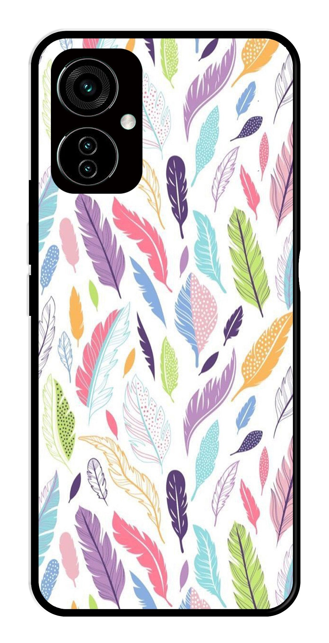 Colorful Feathers Metal Mobile Case for Tecno Camon 19   (Design No -06)