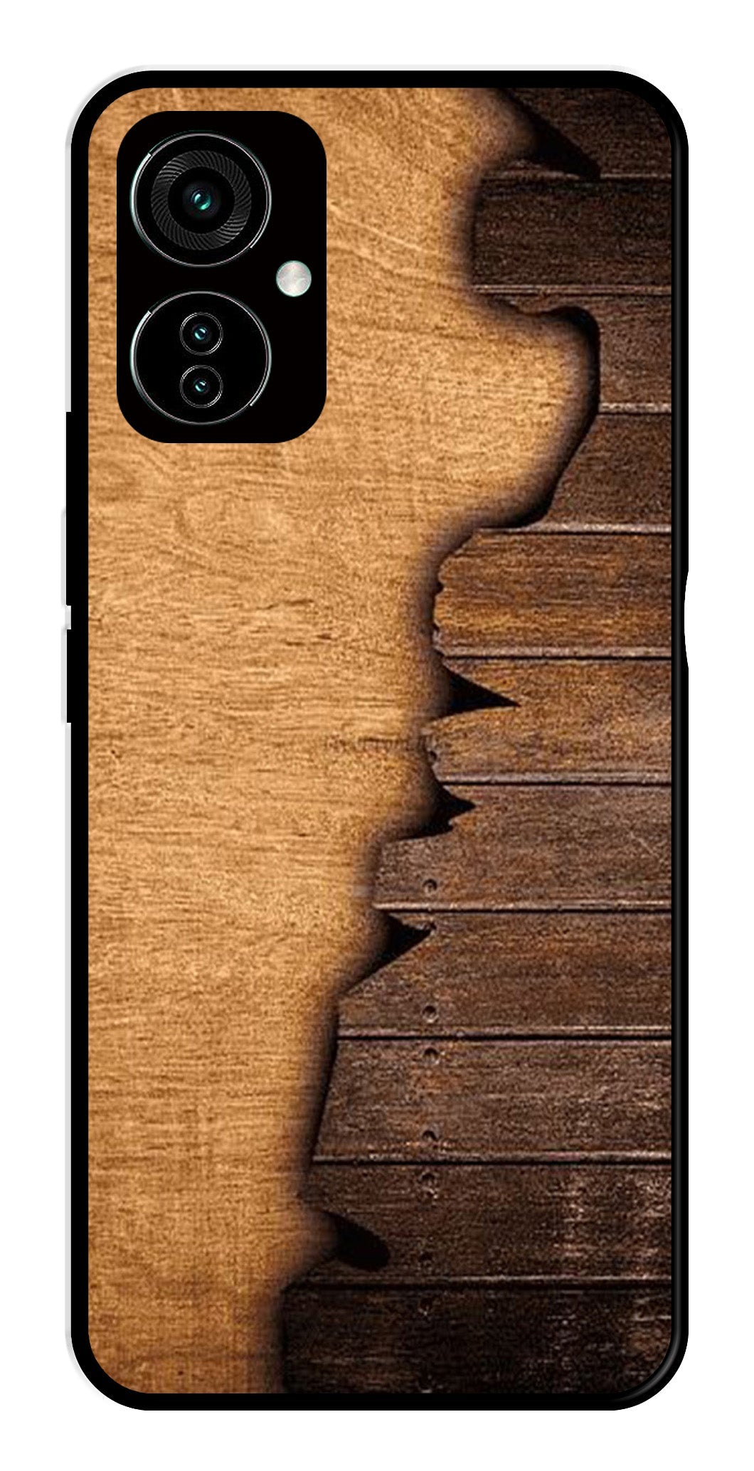 Wooden Design Metal Mobile Case for Tecno Camon 19   (Design No -13)