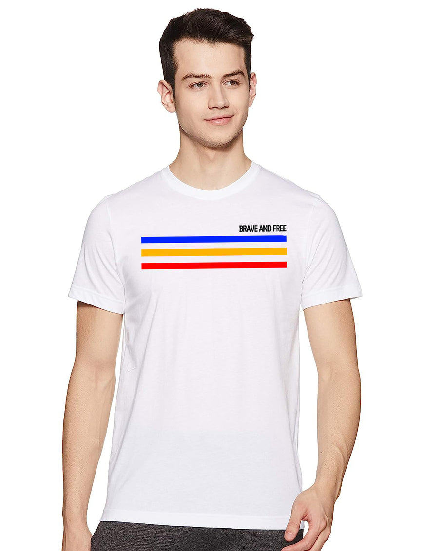 TheStyleO Cotton Half Sleeve Brave & Free Tees| T-Shirt