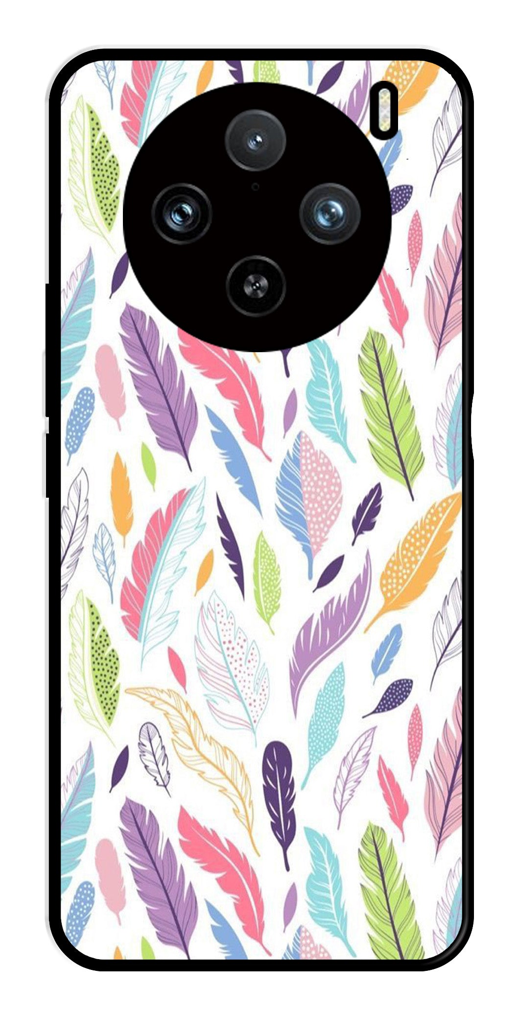 Colorful Feathers Metal Mobile Case for Vivo X100 Pro 5G   (Design No -06)