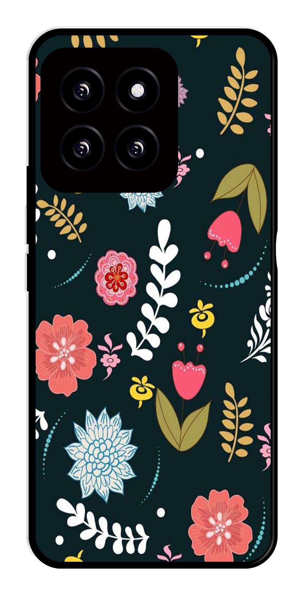 Floral Pattern2 Metal Mobile Case for Xiaomi 14 5G   (Design No -12)