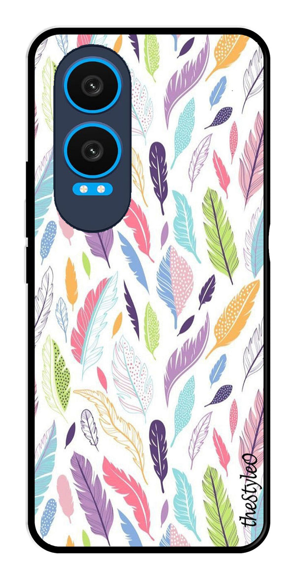 Colorful Feathers Metal Mobile Case for OnePlus Nord CE4 Lite (Design No -06)