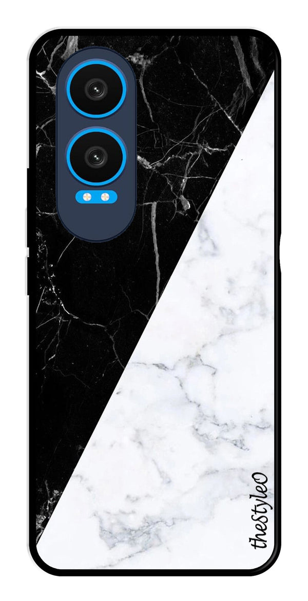 Black White Marble Design Metal Mobile Case for OnePlus Nord CE4 Lite (Design No -09)