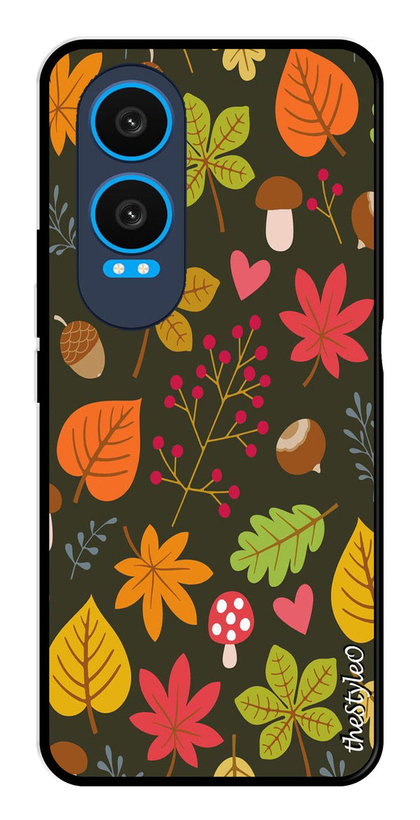 Flower Leaves Design Metal Mobile Case for OnePlus Nord CE4 Lite (Design No -50)