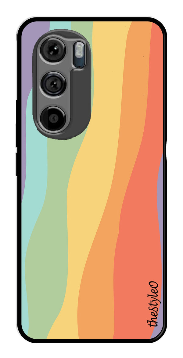 Muted Rainbow Metal Mobile Case for Moto Edge 30 (Design No -02)