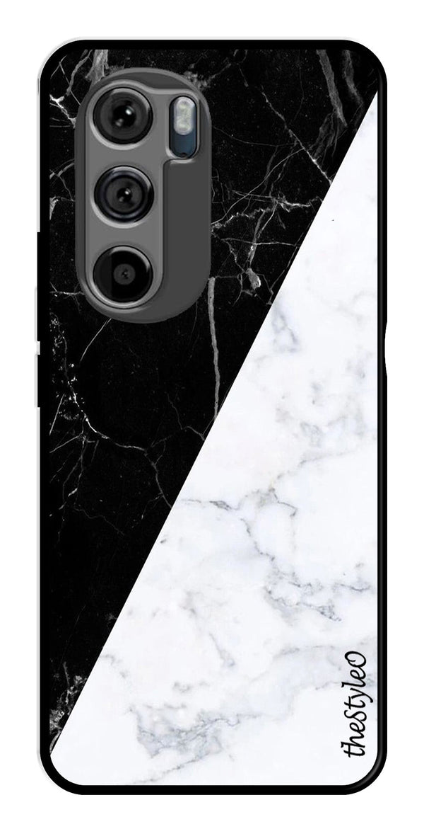 Black White Marble Design Metal Mobile Case for Moto Edge 30 (Design No -09)