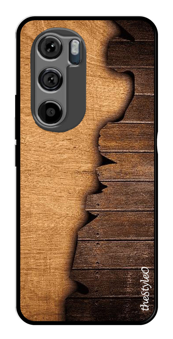 Wooden Design Metal Mobile Case for Moto Edge 30 (Design No -13)