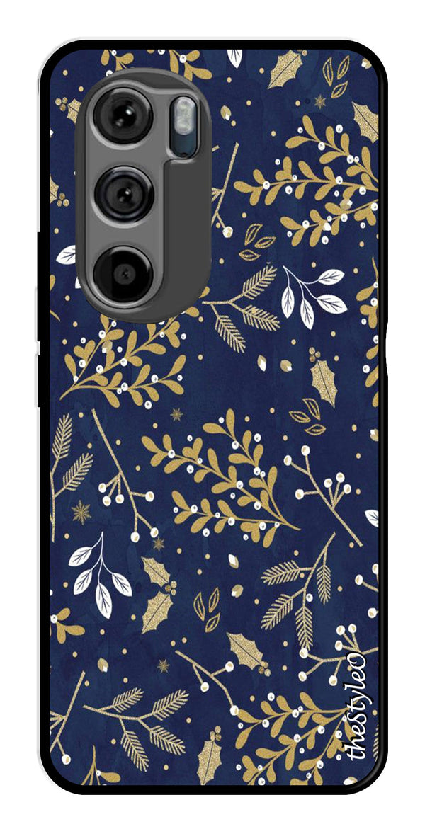 Leaves Design Metal Mobile Case for Moto Edge 30 (Design No -51)