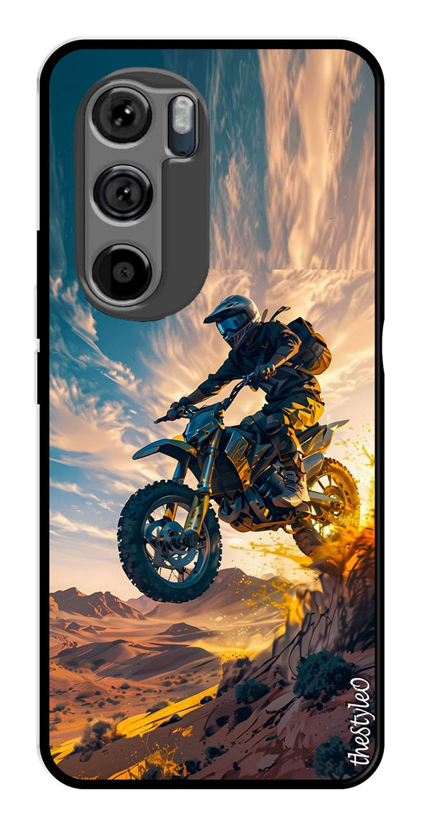 Bike Rider Metal Mobile Case for Moto Edge 30 (Design No -59)