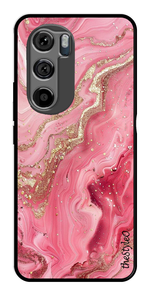 Pink Marble Metal Mobile Case for Moto Edge 30 (Design No -66)