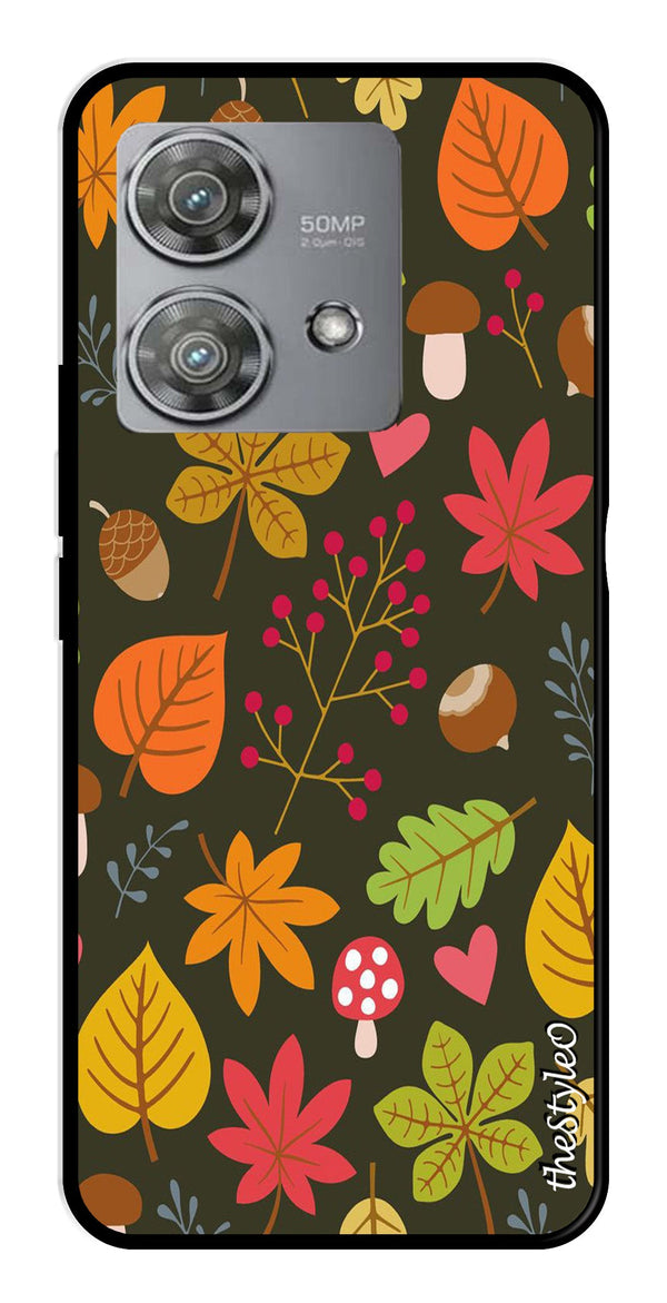 Flower Leaves Design Metal Mobile Case for Moto Edge 40 Neo 5G (Design No -50)