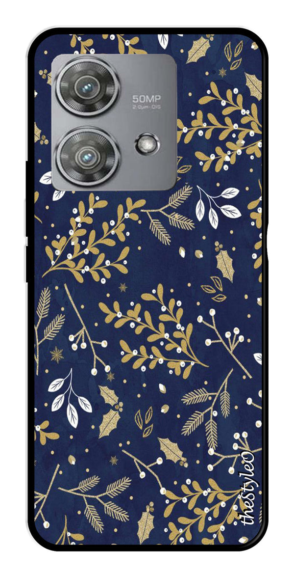 Leaves Design Metal Mobile Case for Moto Edge 40 Neo 5G (Design No -51)