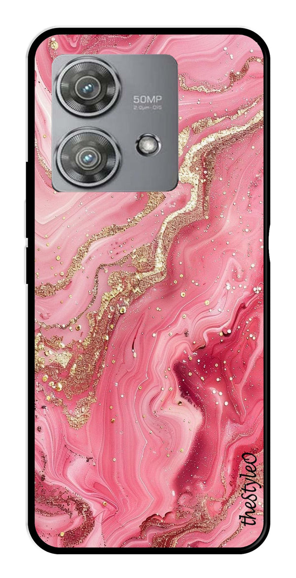 Pink Marble Metal Mobile Case for Moto Edge 40 Neo 5G (Design No -66)