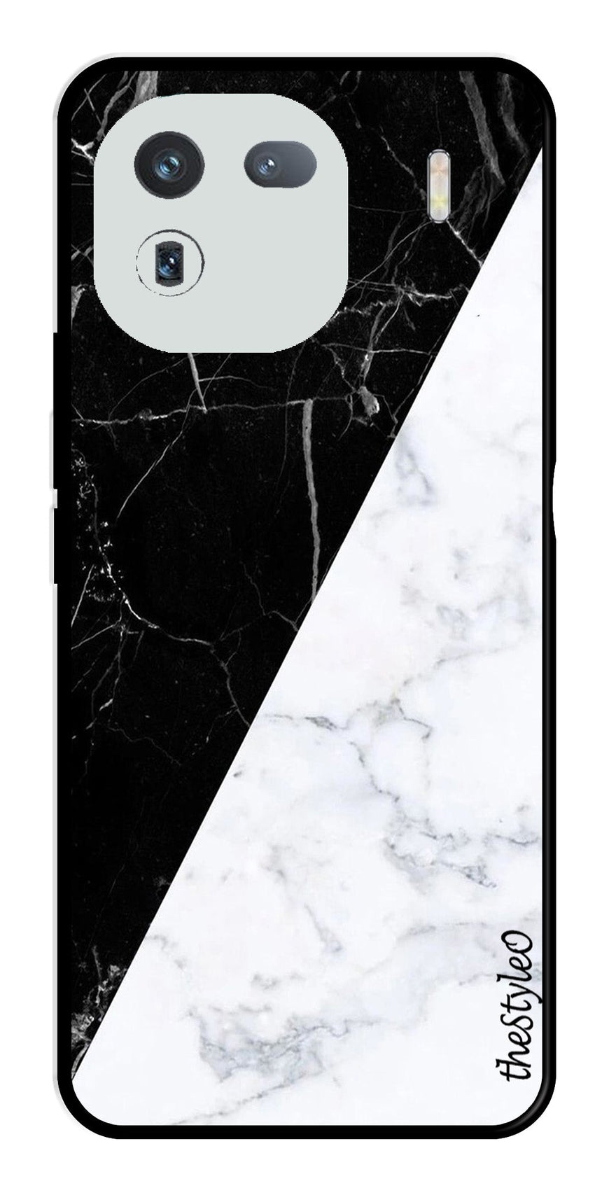 Black White Marble Design Metal Mobile Case for iQOO 12 5G (Design No -09)
