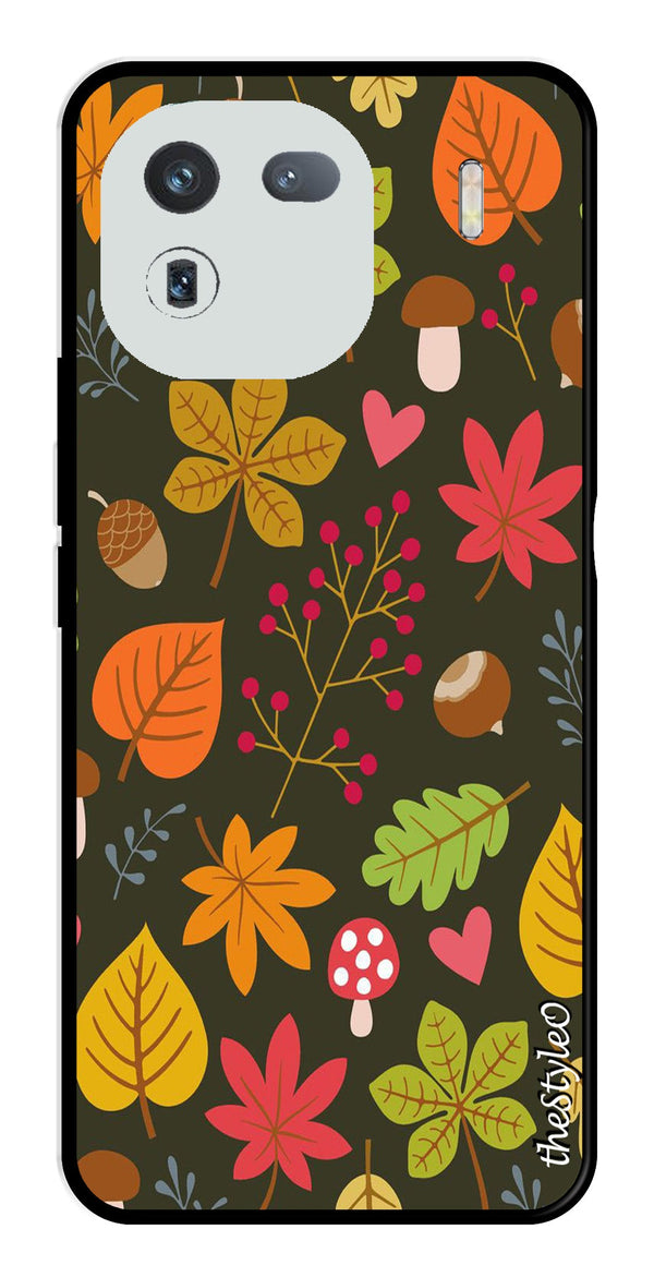 Flower Leaves Design Metal Mobile Case for iQOO 12 5G (Design No -50)