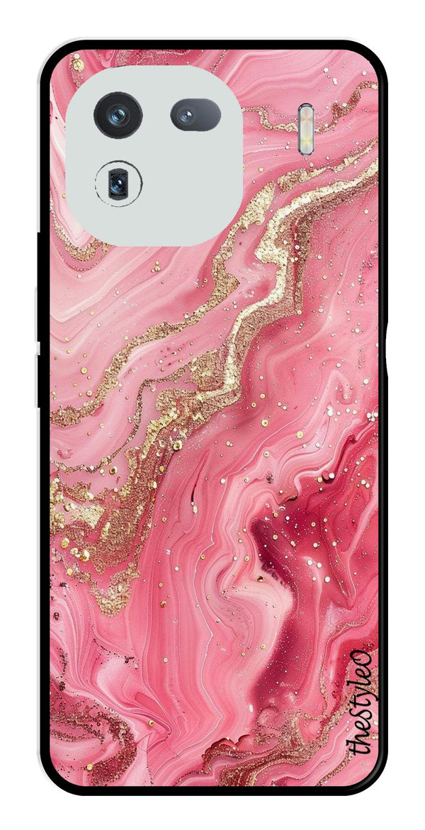 Pink Marble Metal Mobile Case for iQOO 12 5G (Design No -66)