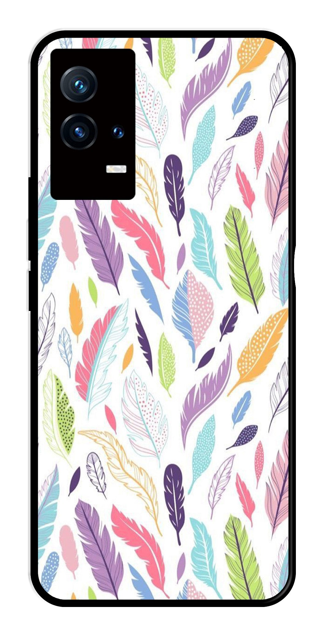 Colorful Feathers Metal Mobile Case for iQOO 8 5G   (Design No -06)