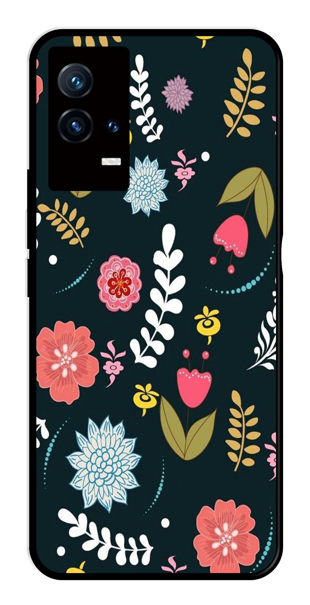 Floral Pattern2 Metal Mobile Case for iQOO 8 5G   (Design No -12)
