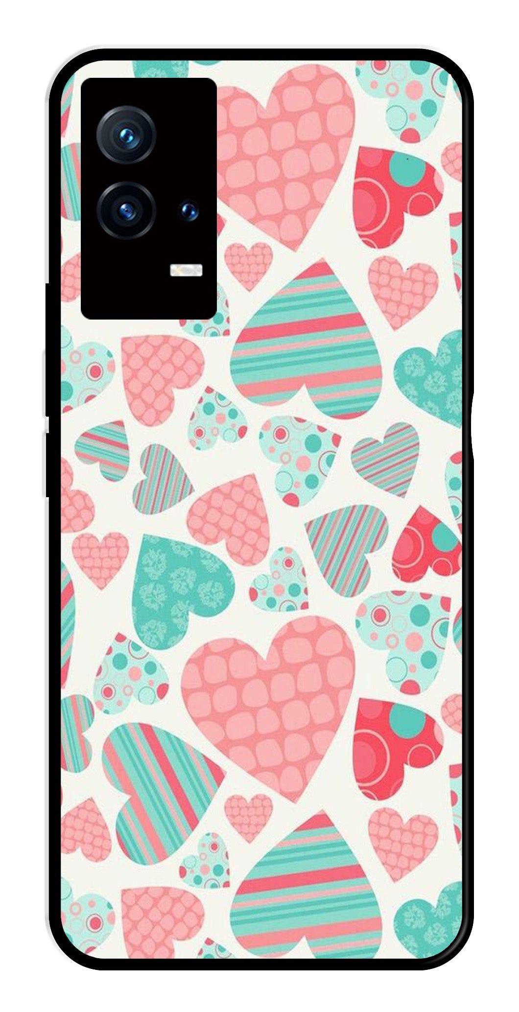 Hearts Pattern Metal Mobile Case for iQOO 8 5G   (Design No -22)