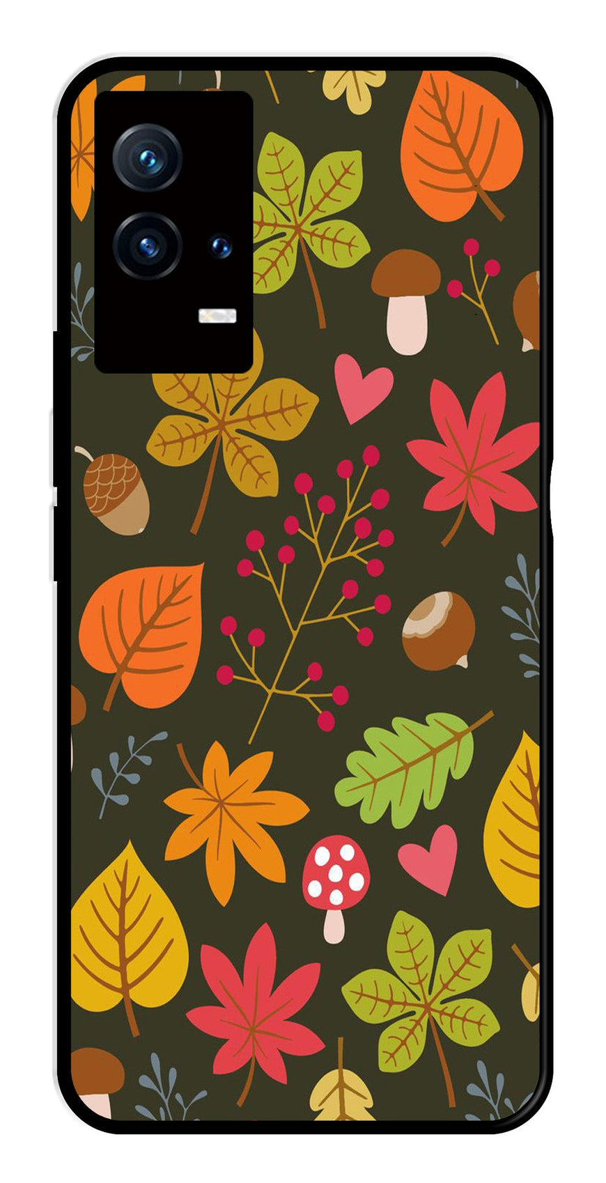 Leaves Design Metal Mobile Case for iQOO 8 5G   (Design No -51)
