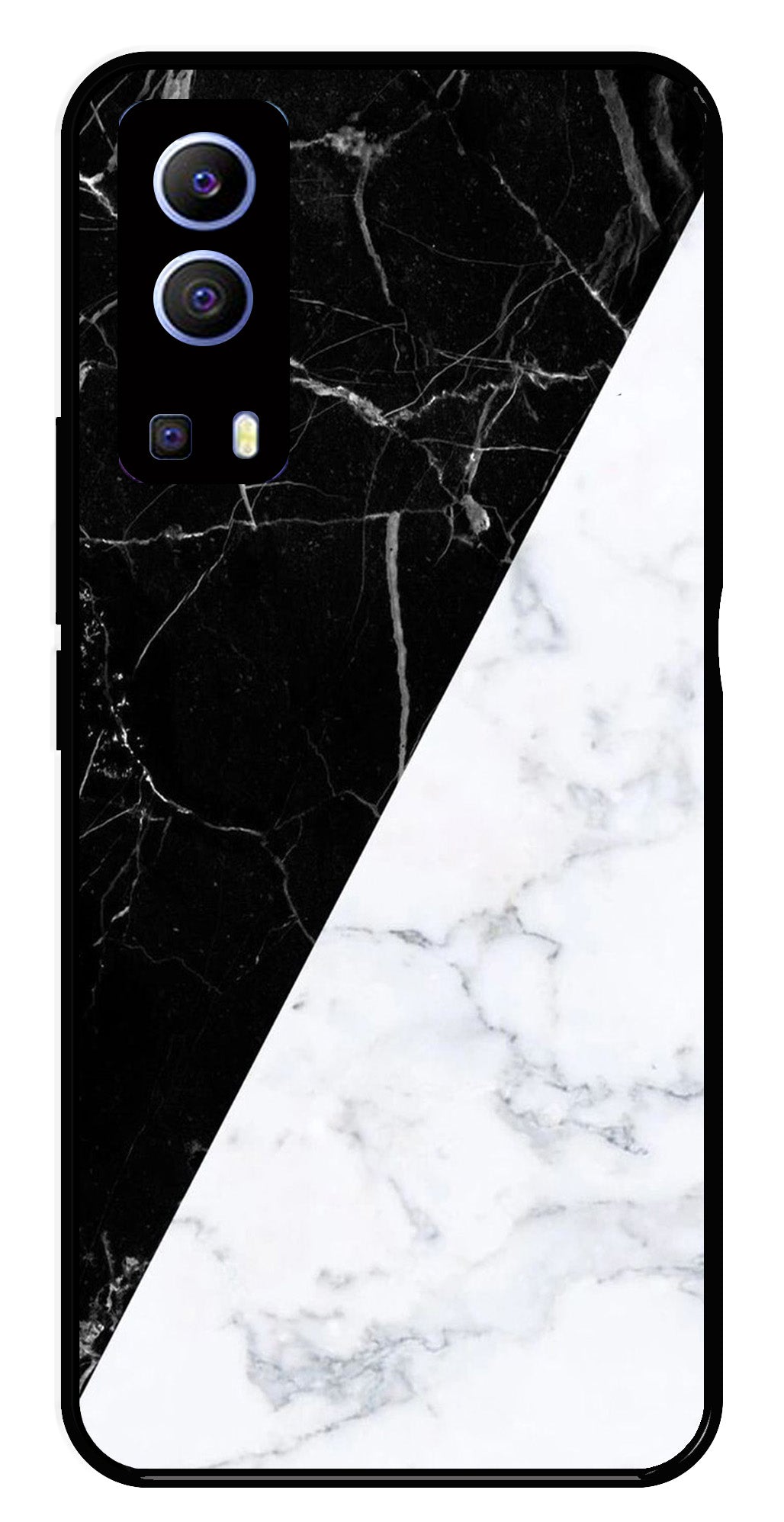 Black White Marble Design Metal Mobile Case for iQOO Z3   (Design No -09)
