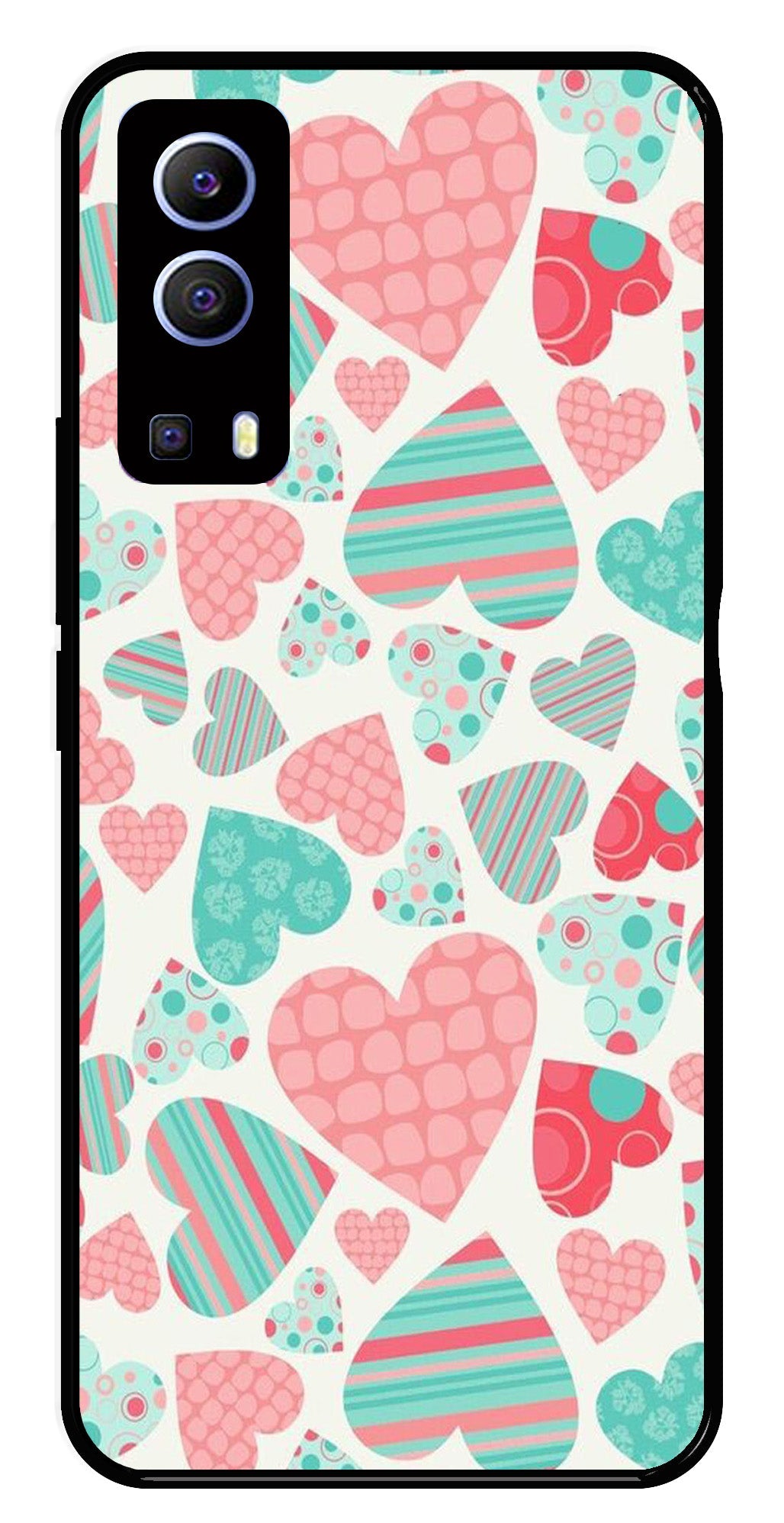Hearts Pattern Metal Mobile Case for iQOO Z3   (Design No -22)