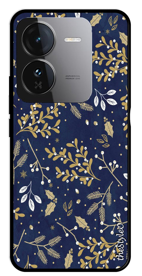 Leaves Design Metal Mobile Case for iQOO Z9 5G (Design No -51)