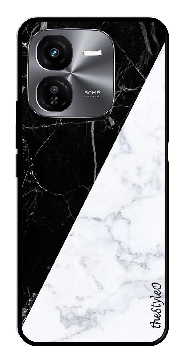 Black White Marble Design Metal Mobile Case for iQOO Z9X 5G (Design No -09)