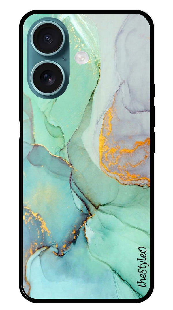 Orange Green Pattern Metal Mobile Case for iPhone 16 (Design No -45)
