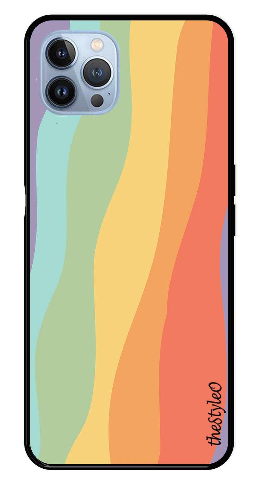 Muted Rainbow Metal Mobile Case for iPhone 16 Pro Max (Design No -02)