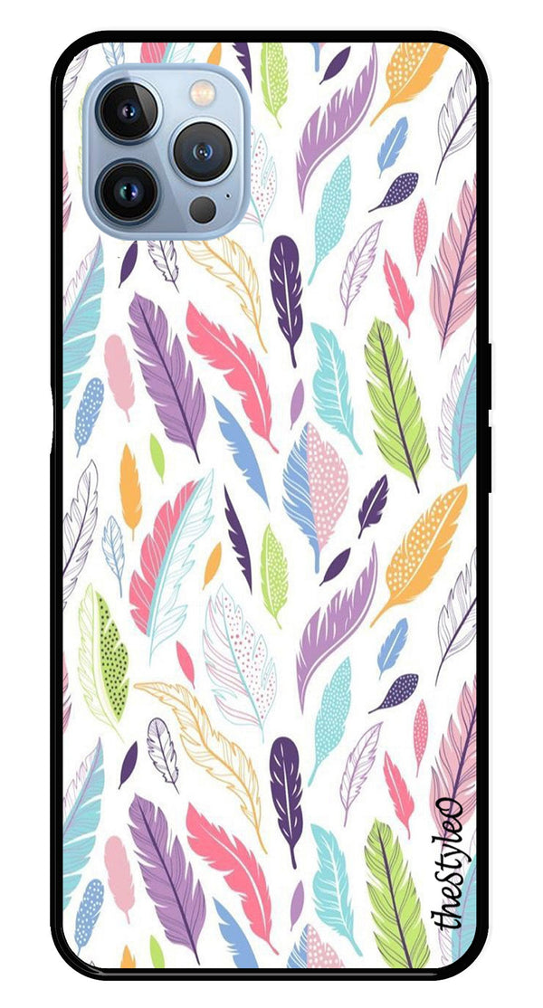 Colorful Feathers Metal Mobile Case for iPhone 16 Pro (Design No -06)