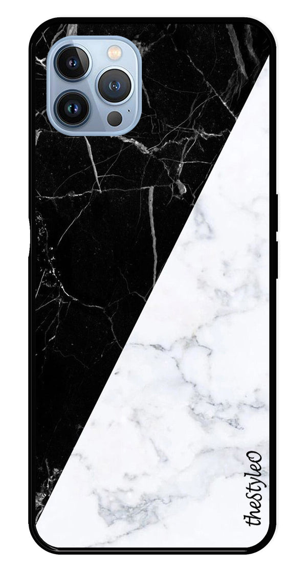 Black White Marble Design Metal Mobile Case for iPhone 16 Pro (Design No -09)