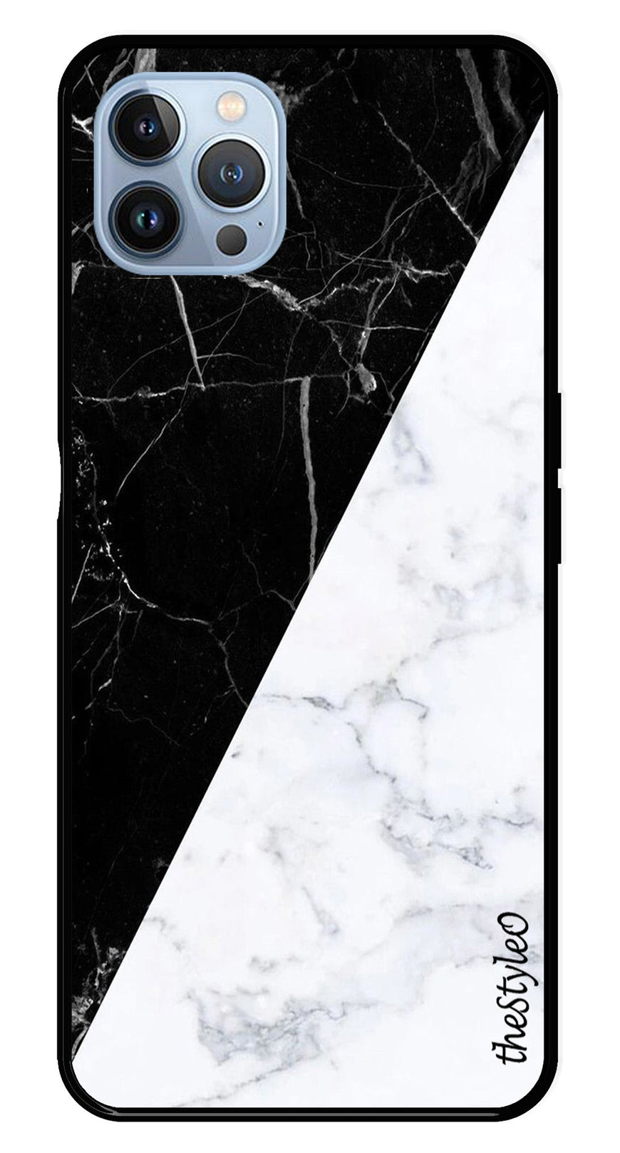 Black White Marble Design Metal Mobile Case for iPhone 16 Pro Max (Design No -09)
