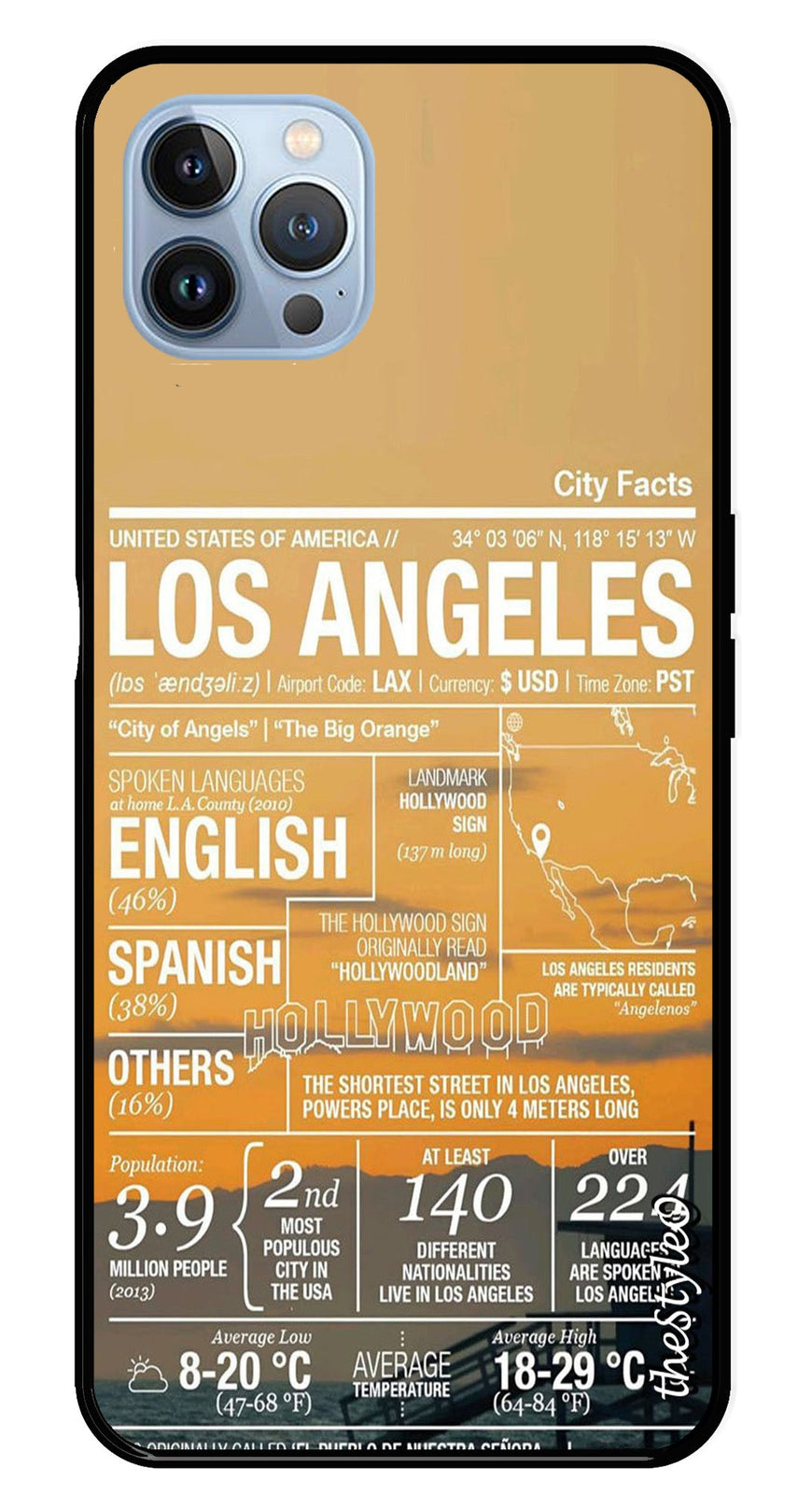 Los Angeles Metal Mobile Case for iPhone 16 Pro (Design No -68)