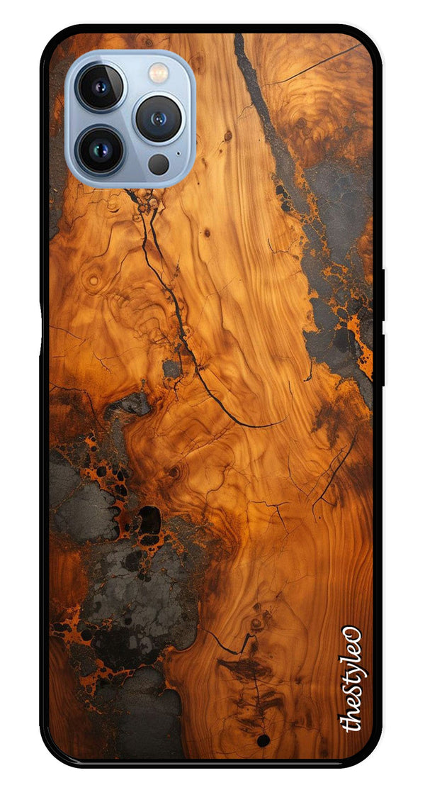 Wooden Design Metal Mobile Case for iPhone 16 Pro Max (Design No -74)