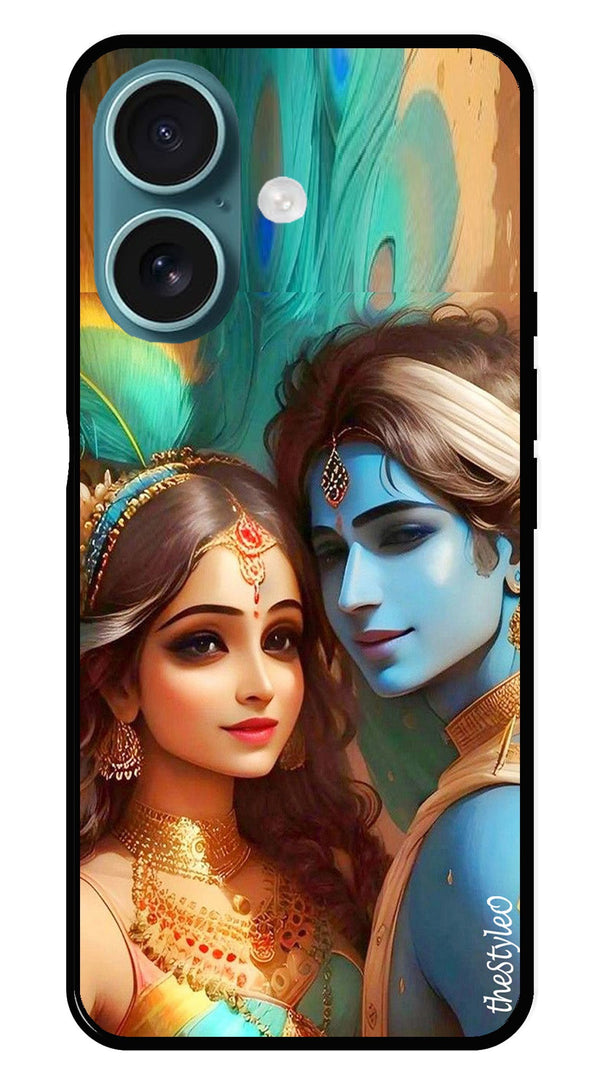 Lord Radha Krishna Metal Mobile Case for iPhone 16 Plus (Design No -01)