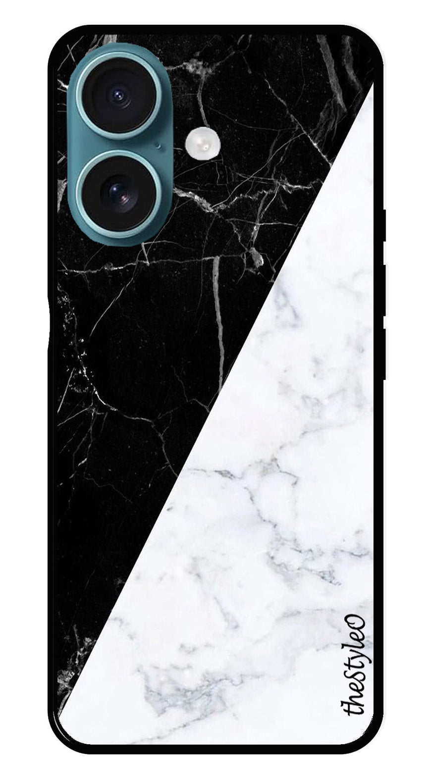 Black White Marble Design Metal Mobile Case for iPhone 16 Plus (Design No -09)
